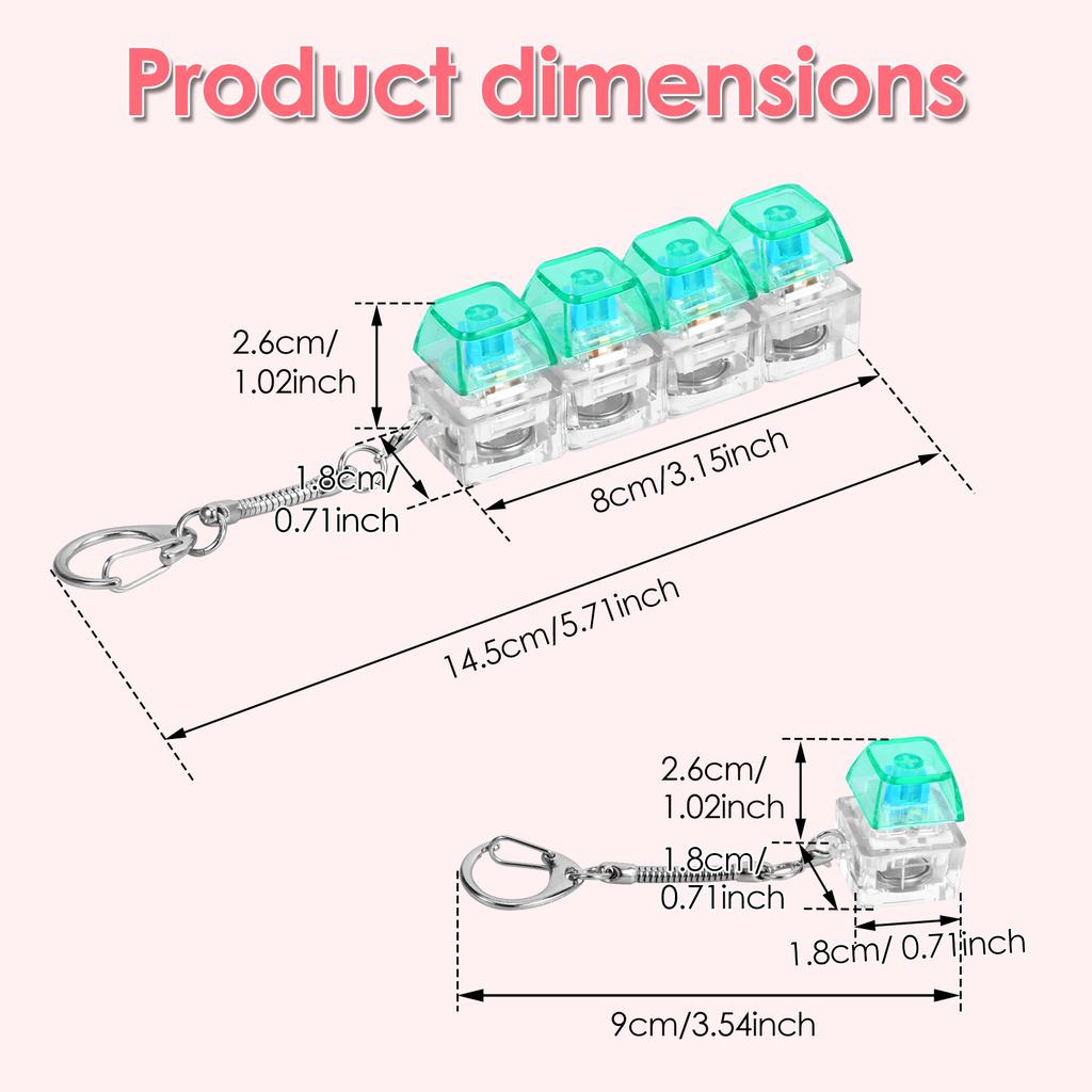 8Pcs Keyboard Fidget Toy for Adults Fidget Keyboard Clicker Toys with LED Light Keychain Stress Relief for Anxiety Decompression