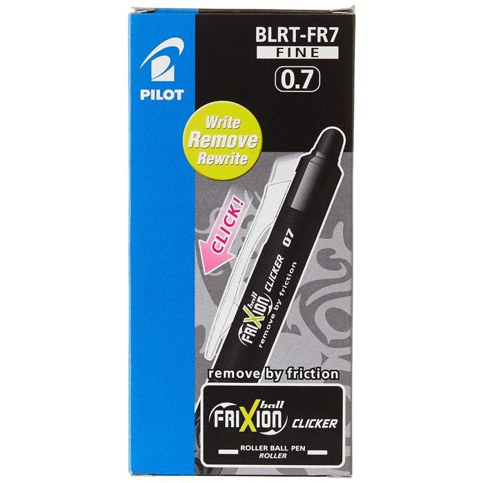 Smazatelné kuličkové pero - Pilot - Frixion Ball Clicker - 0,7 mm - Černé - Jemný hrot - Bal. 12 ks