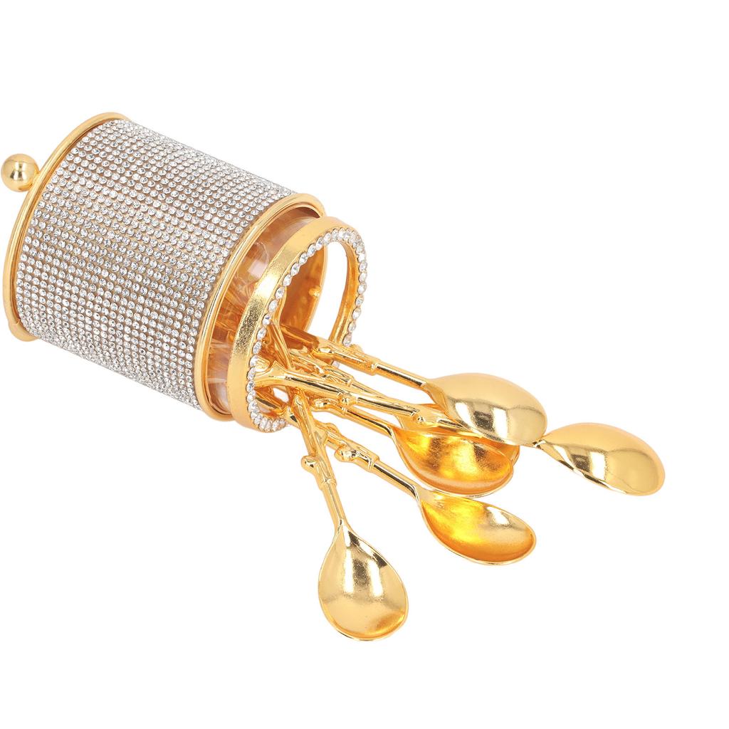 6Pcs Coffee Spoons Set with Holder Zinc Alloy Gold Dessert Spoons Mini Tea Spoons Set for Fruit Stirring Mixing Sugar