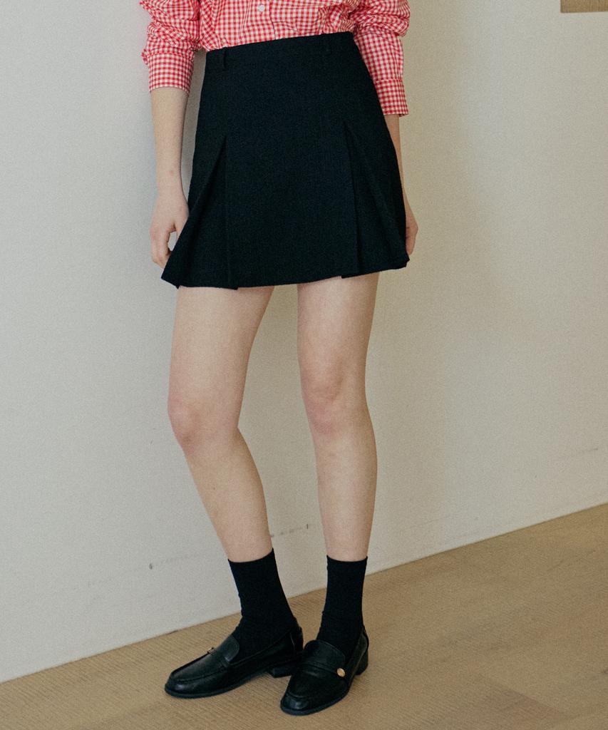Yeoppe Pleated Tweed Skirt_Black
