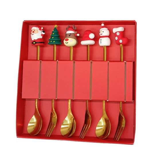Nerezová vánoční sada lžiček s motivem stromku, Santa Clause a hvězdy, lžičky na míchání kávy, slavnostní kuchyňské náčiní s dárkovou krabičkou