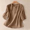 Camicia da Donna Ricamata Floreale Manica a 3/4 a Palloncino Vestibilità Larga Pullover Top Orlo Curvo Casual Estiva Blusa Traspirante Quotidiano