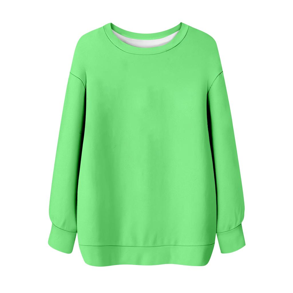 Women's Solid Color Round Neck Long Sleeved T-shirt Sweatshirt Top