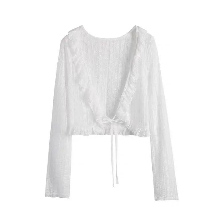 Vielseitiger Spitzen-Cropped-Schal: Langarm Sonnenschutz Strickjacke