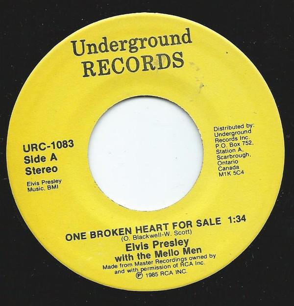 

7inch Record ELVIS PRESLEY One Broken Heart For Sale U.S. Ma URC1083 Underground Rec 1985 Canada Rock Used