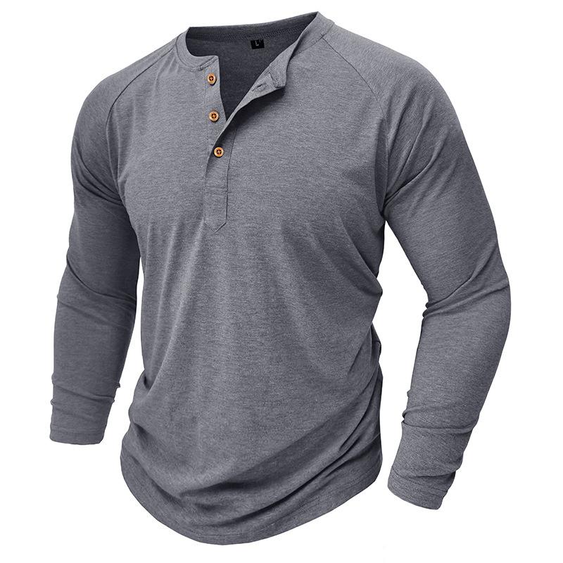 Men's Slim Crew Neck Long Sleeve Henley Shirts Casual Solid Basic Tops 3-Button Sports T-Shirts Athletic Workout Moisture Wicking Tee Shirt for Male