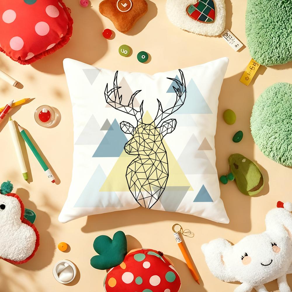 Modern Nordic Style Deer Head Cushion Cover Plush Fabric Soft DoubleSided Printed Sofa Warm Winter Home Gift Pillow Cover