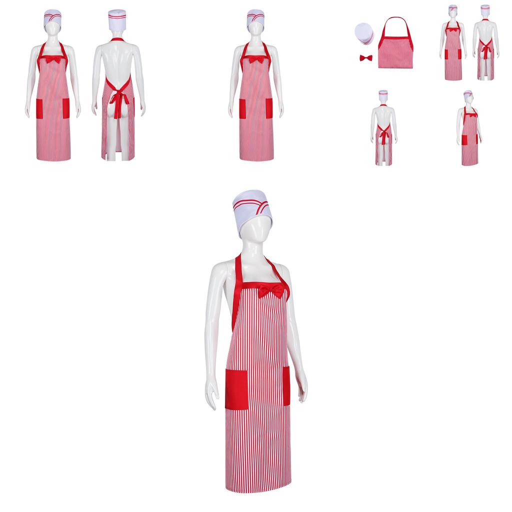 Manga Inspired Cosplay Chef Costume With Striped Apron And Bow Tie For Kids And Adults
