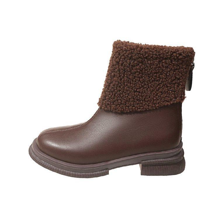 

Xiaohongshu популярные зимние ПУ короткие голенища толстый каблук искусственный короткий плюш задняя молния низкий каблук (менее 3 см) 40