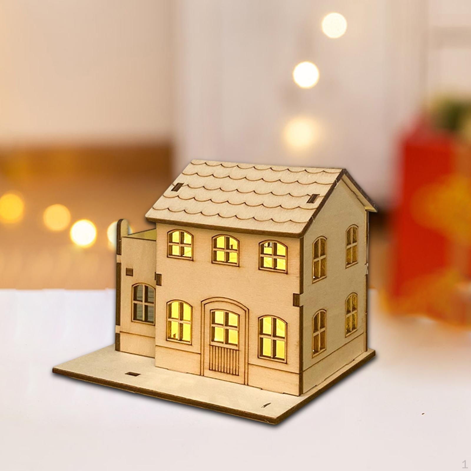 Неокрашенный Деревянный Дом Гостиная Скульптура Фестивальная Деревня Рождественская Сцена StyleA 9.8x7.5x9.3cm