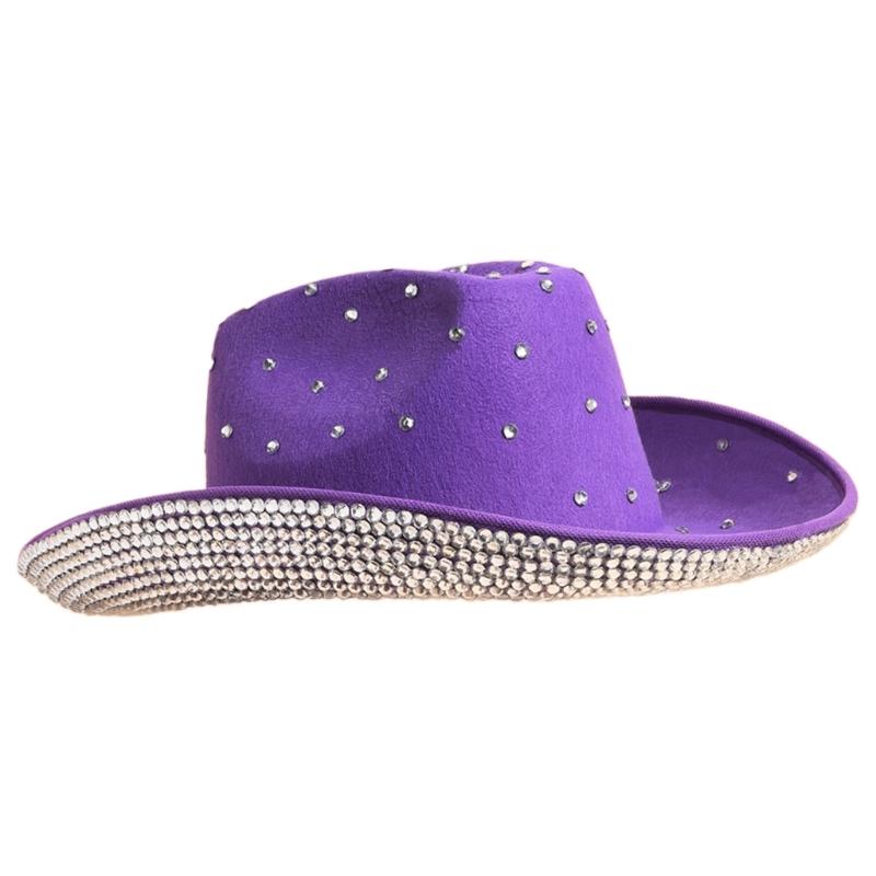 Vacation Cowboy Hat Panama Hat Crystal Brim Hat Rhinestones Hand Beading Crystal for Carnivals Music Festival
