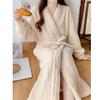Women's 2025 Autumn/Winter Plush Pajama Set: Vertical Stripe Robe & Lined Nightgown