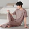 Pajamas Men's Summer Modal Men's Short Sleeve Trousers Ice Silk Dad Men's Middle-aged Thin Cotton Loungewear Suit