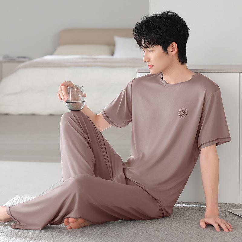 Pajamas Men's Summer Modal Men's Short Sleeve Trousers Ice Silk Dad Men's Middle-aged Thin Cotton Loungewear Suit