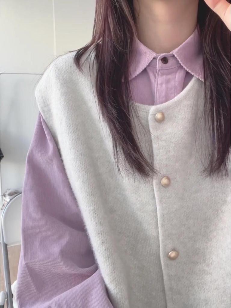 Japanese Retro Corduroy Lapel Shirt & Knit Vest Layered Set for Fall/Winter