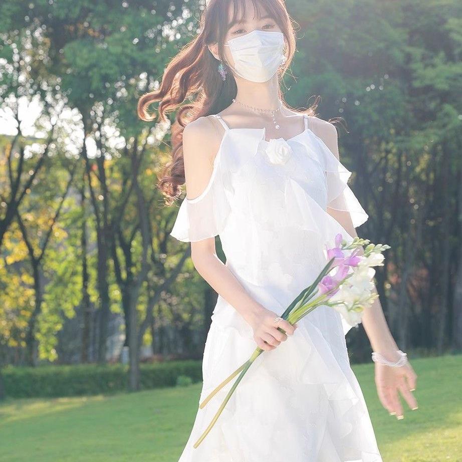 Heart-Fluttering White Ruffle Tea Party Dress