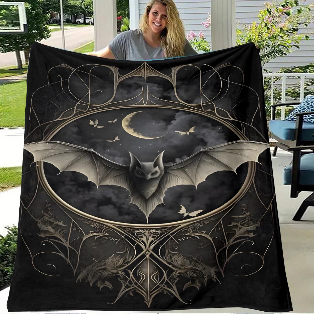 

Bat and Moon Print Blanket, Gothic Fantasy Flannel Throw, Soft All Season Companion, Mysterious Night Theme Home Accent 75x90cm