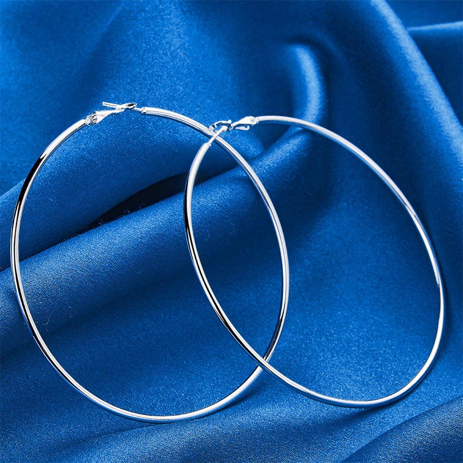 1 par de brincos de argola grandes redondos em prata de lei 925 50/60/70/80mm para mulheres joias com pingente acessórios de presente festa