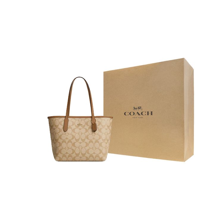 Coach City 23 Gold Logo Classic Monogram Tote Bag Women tote bags Light-Khaki Light-Saddle CN733-IMNLJ