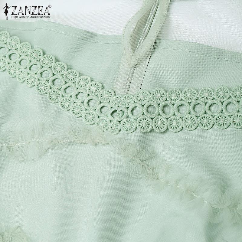 ZANZEA Abito casual da donna elegante con inserti in rete, girocollo, manica corta