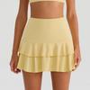 Womens Sporty 2-in-1 Tennis Skort With Double Ruffle Hem Quick-Dry Breathable Nylon Badminton Gym Running