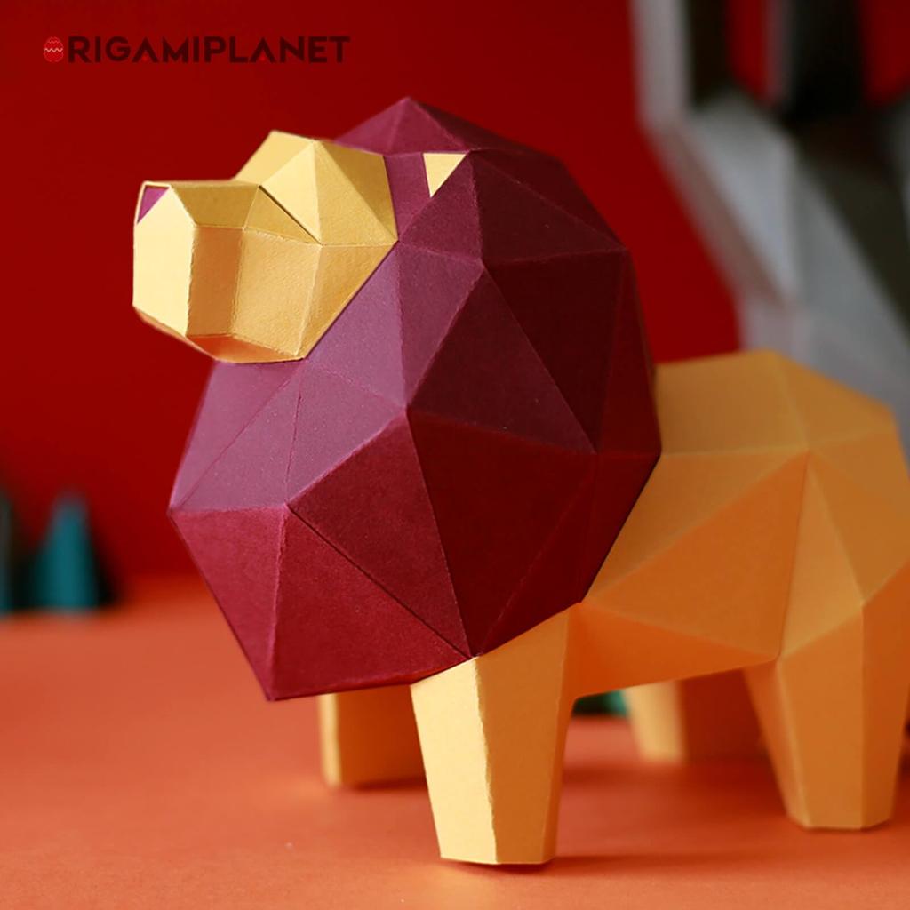 ORIGAMIPLANET Lion Origami Paper Craft 3D Paper Sculpture for Home Creative Handmade Paper Unique DIY Animal Model Paper Craft Gift for Teens Adults