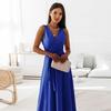 Summer Elegant V-neck Sleeveless Gown Long Dress Waist Lace-up Loose Hem Solid Color Slim Fit Maxi Party Dress