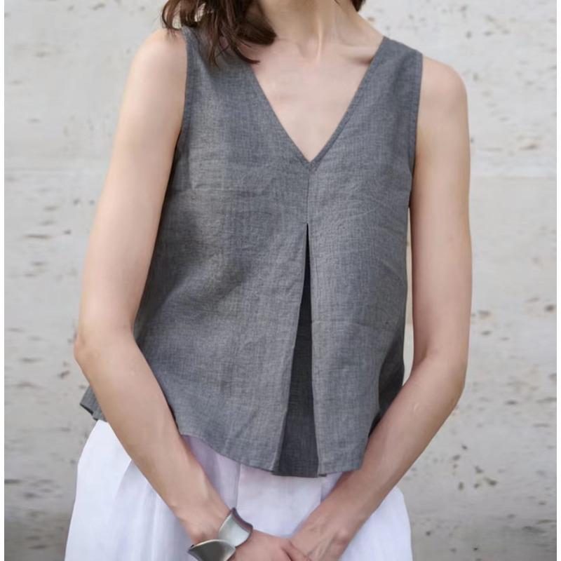 QICED Women's Fashion Casual Solid Color Print Sleeveless V-Neck Blouses & Shirts