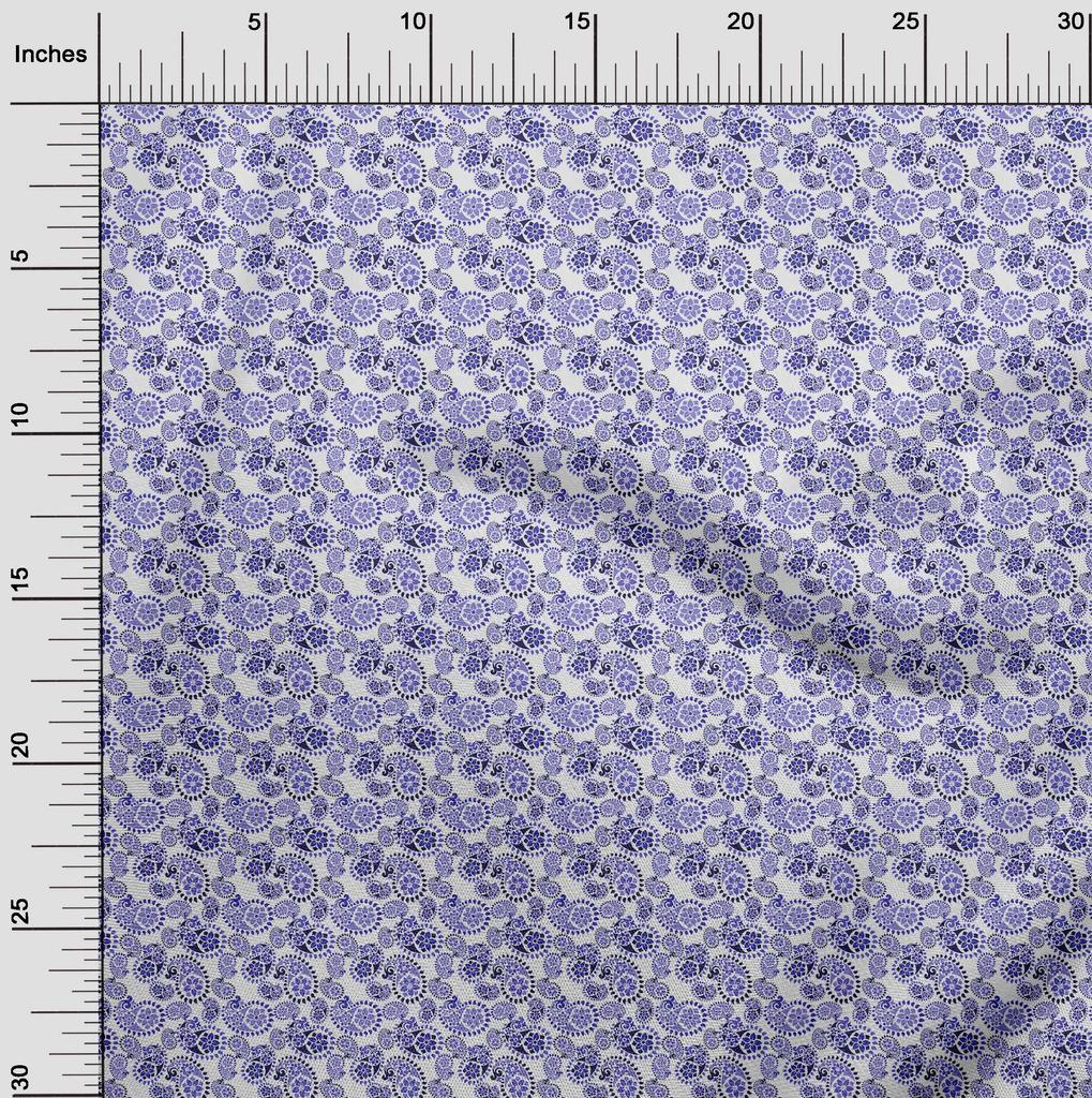 oneOone Cotton Flex Blue Fabric Asian Paisley Sewing Material Print Fabric By The Yard 40 Inch