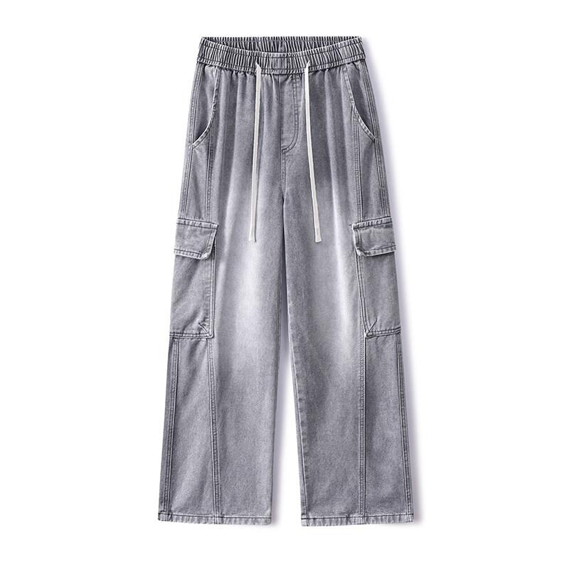 

Новые весенне-летние мужские винтажные джинсы с несколькими карманами, свободные повседневные джинсовые брюки, мужские хлопковые широкие джинсовые брюки, уличная одежда 3XL серый