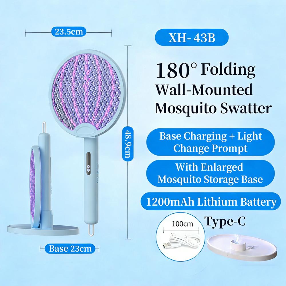 

Electric Fly Swatter Foldable Bug Zapper Racket 2 in 1 Mosquito Killer Insect Repellent Light, Portable, Reusable, Lightweight, синій