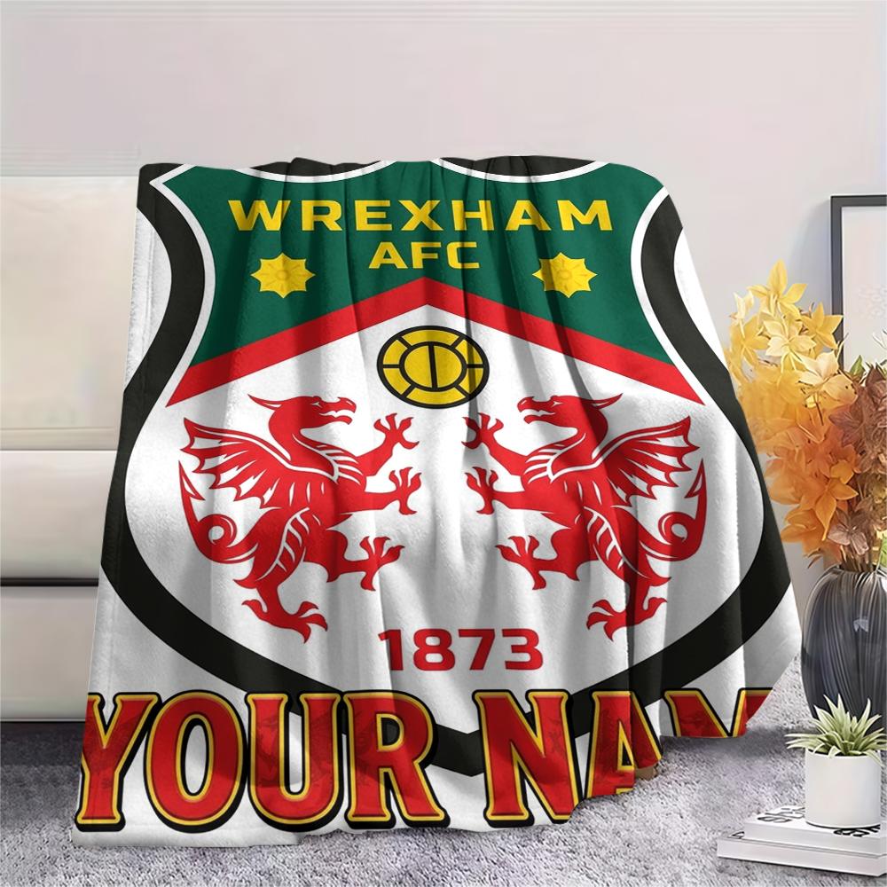 1PC Custom Name Wrexham AFC Patterned Flannel Blanket Suitable For All Seasons for Home Decor Warmth and Comfort Gifts Holiday Present