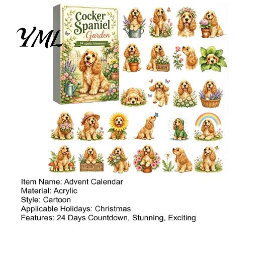 Advent Calendar Dog Calendars 2026, 24 Days Christmas Countdown with 2D Acrylic Hanging Ornaments Ornament, Collectible Cute Animal Figures