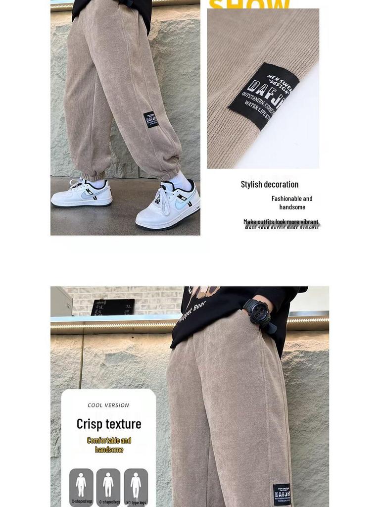 Boys' Fleece-Lined Casual Pants for Autumn/Winter 2025 - Sports Style