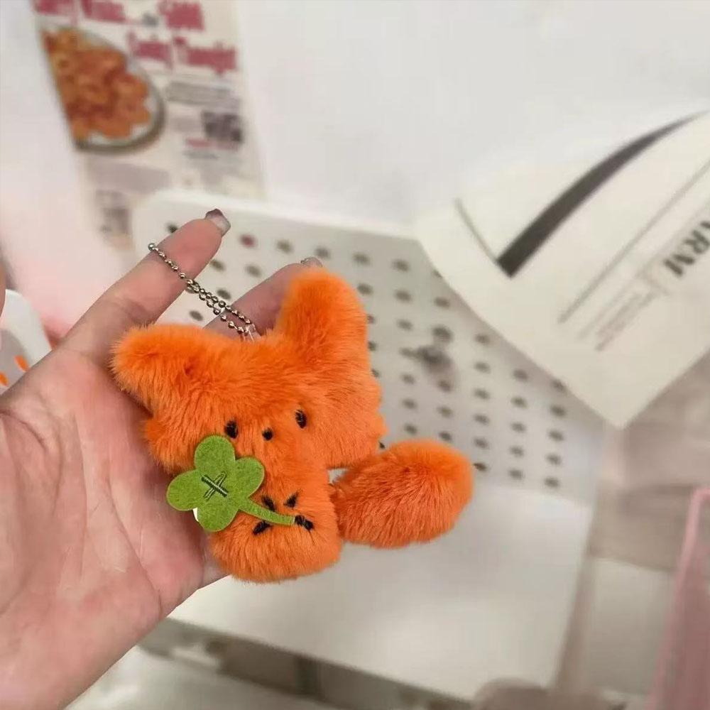 Cute Clover Fox Pendant White Fox Plush Doll Keychain Super Cute Nose Bag Hanger Couple Gift