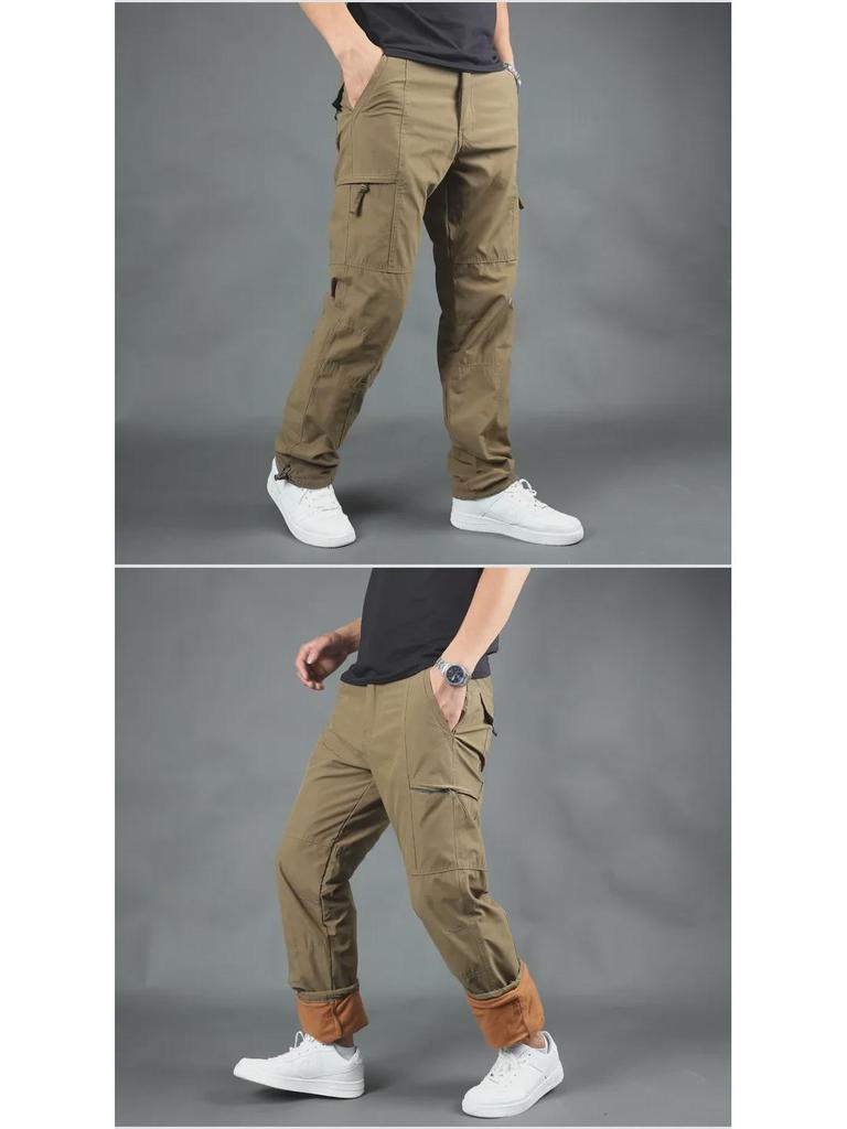 Herren Outdoor Winter Casual Multi-Pocket Fleece-gefütterte Cargohose