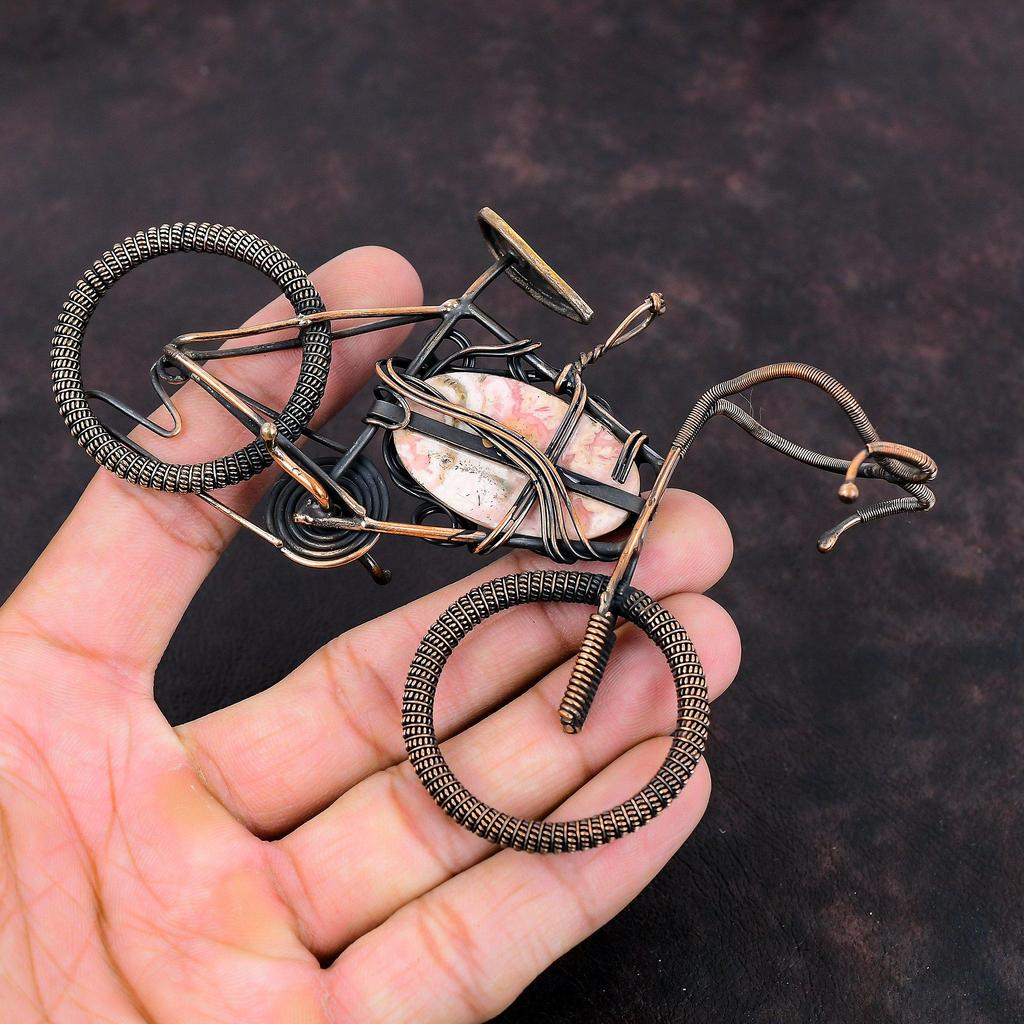 Rhodochrosite Pendant Copper Wire Wrapped Gemstone Pendant Handmade Copper Jewelry Cycle Pendant Anniversary Gift Real Rhodochrosite Jewelry