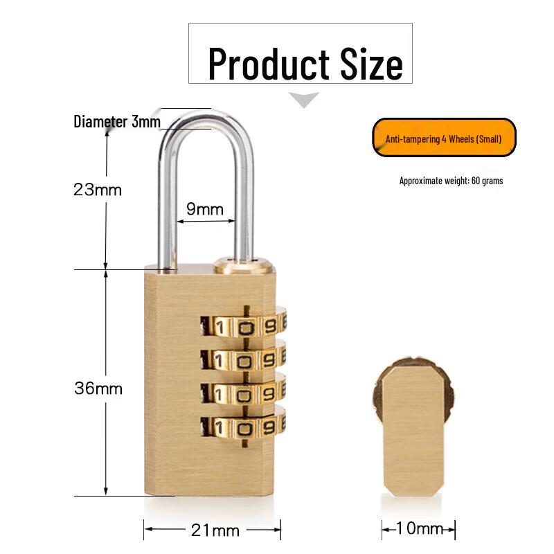 Haistike Brass 4-Wheel Combination Luggage Padlock 36mm