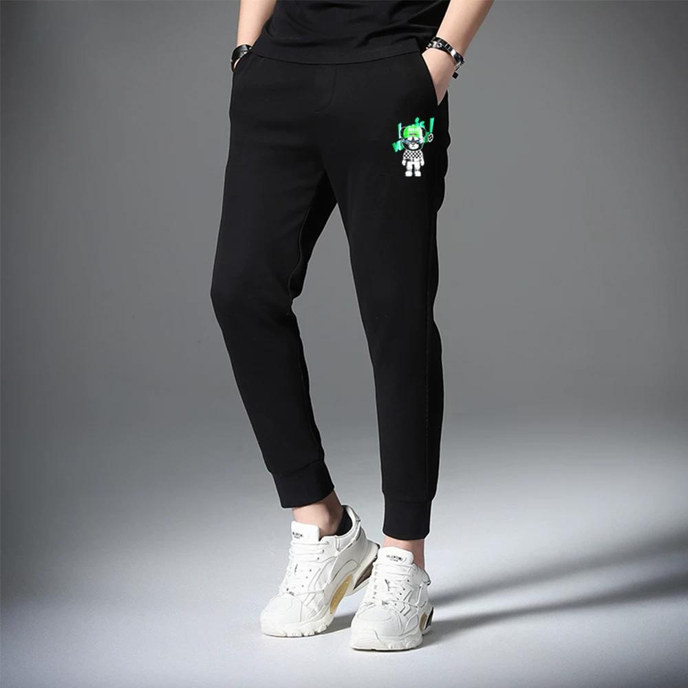 Men's Sports Joggers European Style Trendy Casual Slim-Fit Bear Print Summer Thin Sweatpants