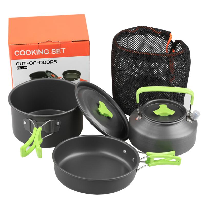 Camping cookware set, portable outdoor cookware, lightweight hiking picnic equipment, cooking kettle pot set tableware