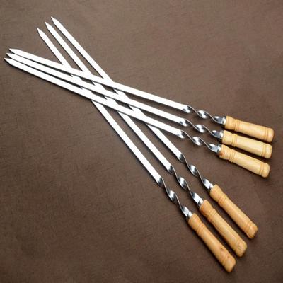 6 Stück Edelstahl-BBQ-Flachspieße für den Außenbereich, Grill, langer Griff, Grillspieße