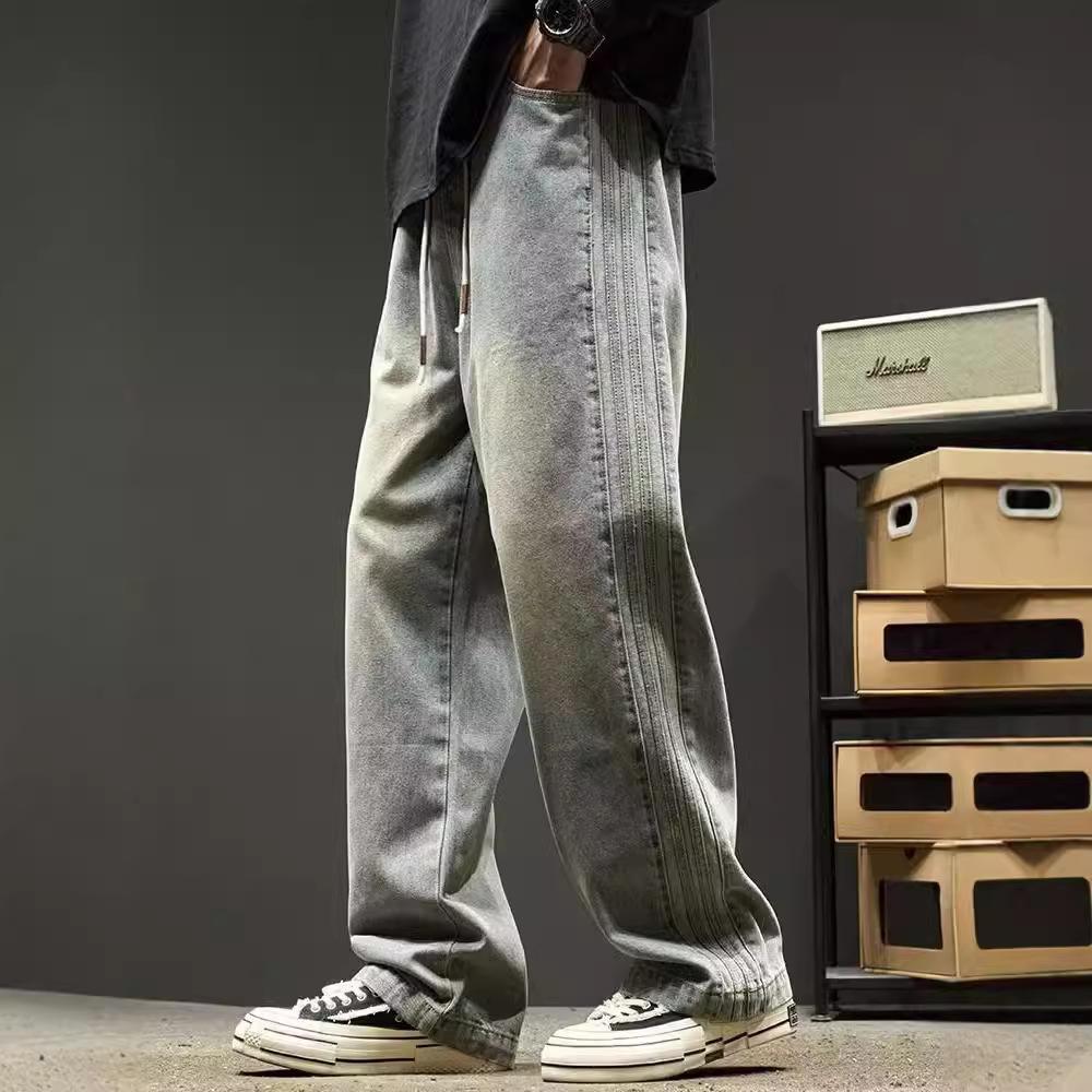 Deep inventory explosion autumn and winter new jeans loose straight versatile washed denim trousers men