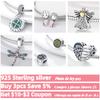 New 925 Silver Snake Coffee Cup Dog CZ Cactus Charms Beads Fit Original Women Bracelet Fine Silver Jewelry Gift
