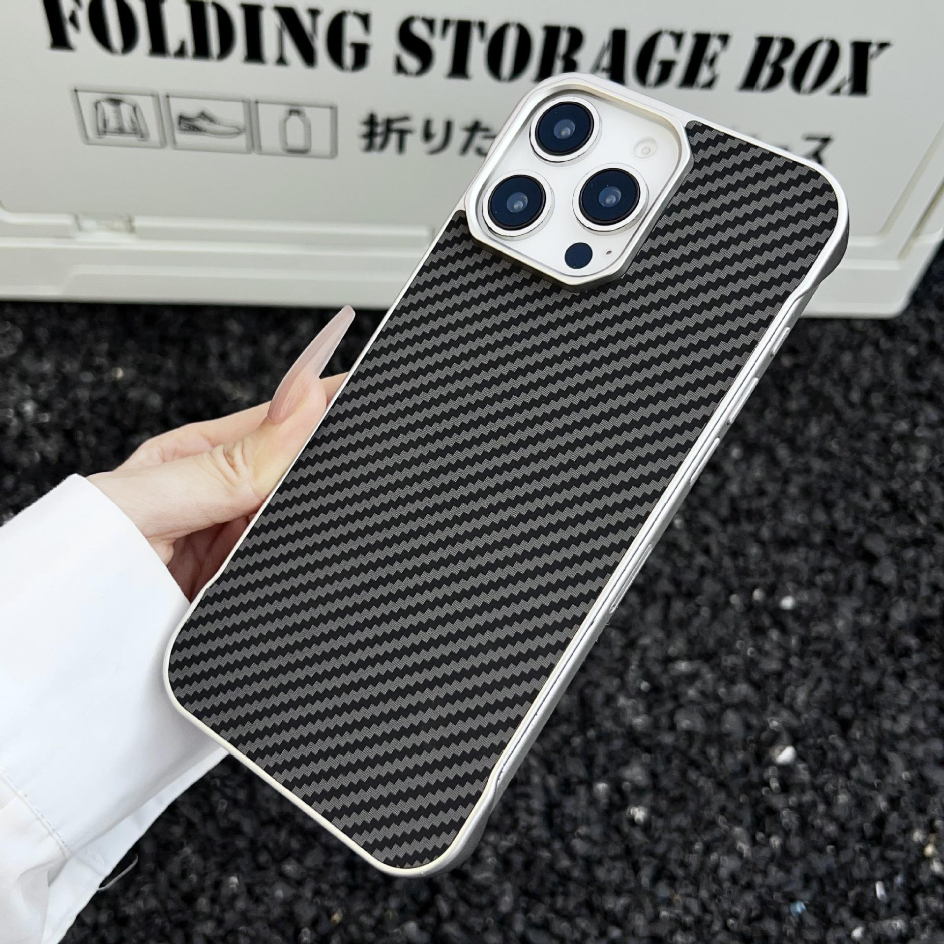 

Applicable To IPhone16 Frameless Carbon Fiber Pattern Mobile Phone Case Apple 15 ProMax Skin Friendly and Anti Fall Protection Case iPhone13proMax
