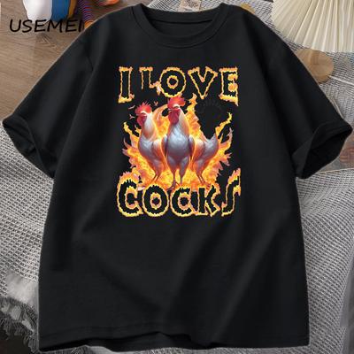 I Love Cocks Roosters Funny Meme T Shirt Men Women Funny Graphic T Shrts Farmer Chicken Lover T-Shirt Cotton Mens Printed Tees