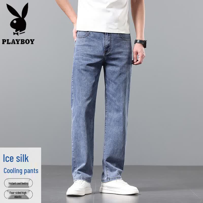 PLAYBOY Men s Summer Loose Straight Tencel Lyocell Jeans 30