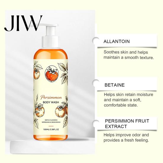Deep Pore Cleansing Wash Persimmon Body Wash, 100ml Gentle Exfoliating Shower Gel with Fresh Non Irritating Fruit Scent, Mild Daily Cleanser