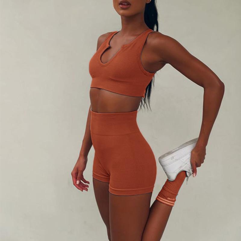 Girls' Summer  U-neck Vest Shorts Casual Sports Suit Sexy Yoga Suit Two-piece Set