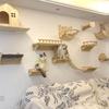 Wooden Cat Tree Wall-mounted Cat Shelf Hammock Cat Scratching Post Sisal Steps and Perches Cat Sleeping Playing Climbing