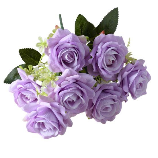 7-Head Artificial Rose Realistic Fake Flower Bouquet Home Office Wedding Party Indoor Outdoor Faux Bloom Table Centerpiece Decoration